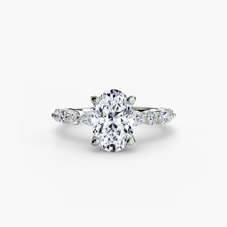 ÉTERNELLE II oval cut pavé solitaire ring setting in white gold | SARATTI