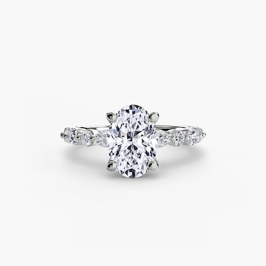ÉTERNELLE II oval cut pavé solitaire ring setting in white gold | SARATTI