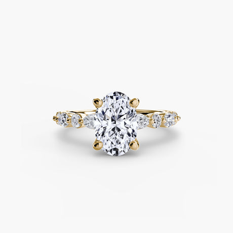 ÉTERNELLE II oval cut pavé solitaire ring setting in yellow gold | SARATTI