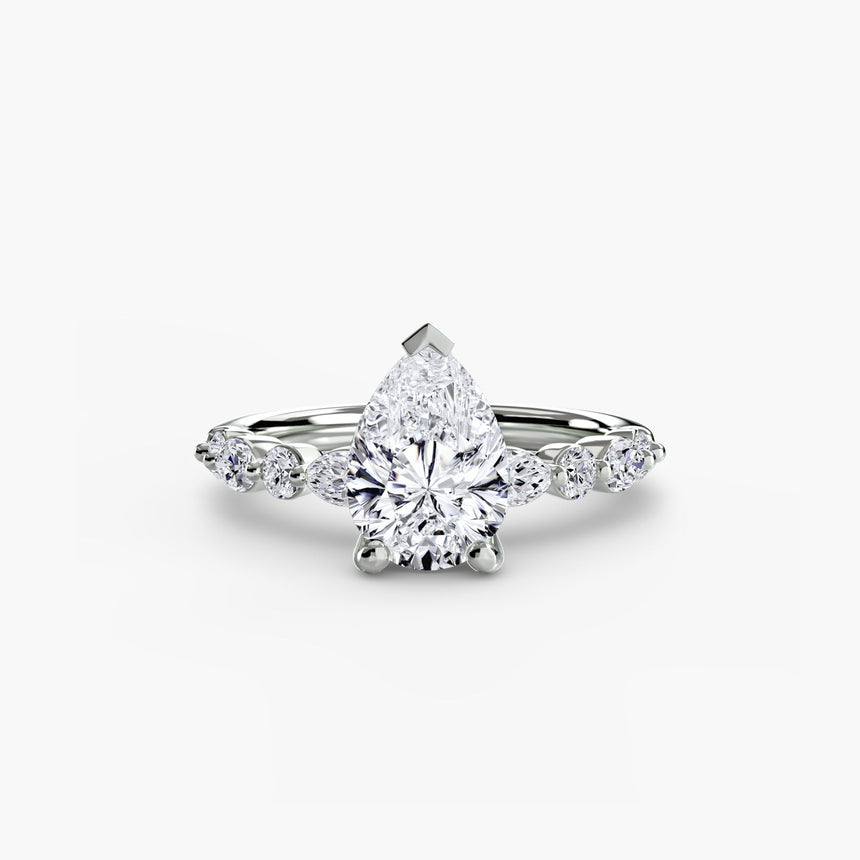 ÉTERNELLE II – Pear Cut Pavé Solitaire Ring Setting in White Gold | SARATTI
