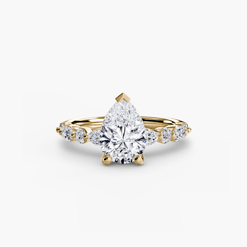 ÉTERNELLE II – Pear Cut Pavé Solitaire Ring Setting in Yellow Gold | SARATTI