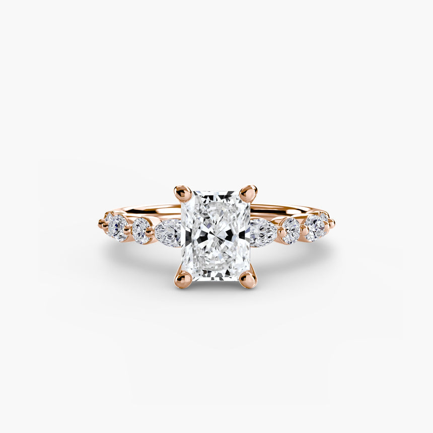 ÉTERNELLE II Radiant Cut Pavé Solitaire Ring Setting in Rose Gold | SARATTI