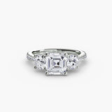 ÉTERNITÉ – Asscher Cut Three-Stone Pavé Ring Setting in 950 Platinum | SARATTI