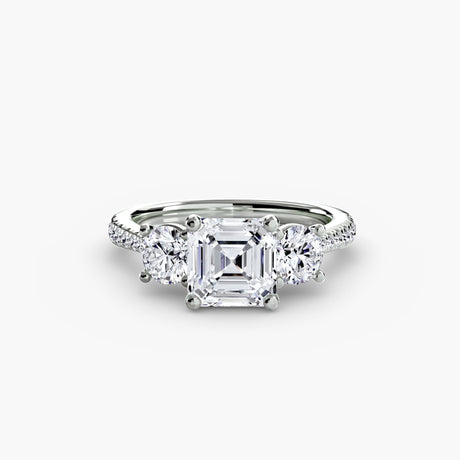 ÉTERNITÉ – Asscher Cut Three-Stone Pavé Ring Setting in White Gold | SARATTI