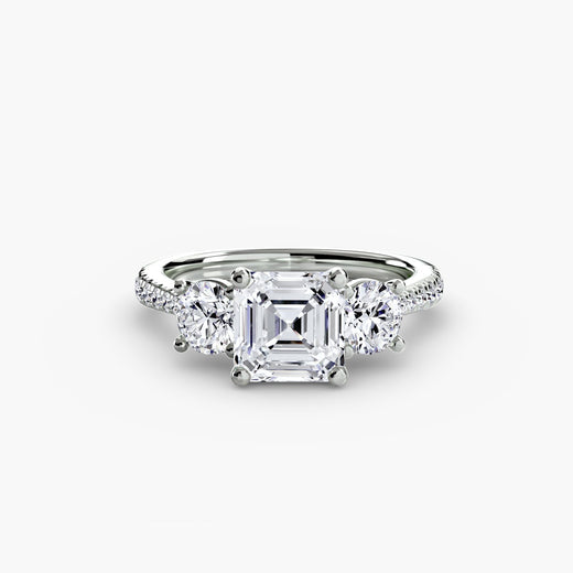 ÉTERNITÉ – Asscher Cut Three-Stone Pavé Ring Setting in White Gold | SARATTI