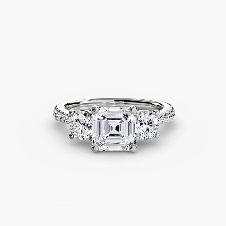 ÉTERNITÉ – Asscher Cut Three-Stone Pavé Ring Setting in White Gold | SARATTI