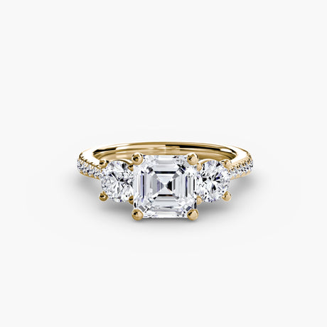 ÉTERNITÉ – Asscher Cut Three-Stone Pavé Ring Setting in Yellow Gold | SARATTI
