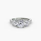 ÉTERNITÉ Cushion Cut three-stone pavé ring setting in White Gold | SARATTI