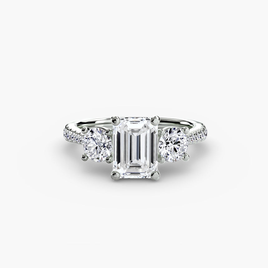 ÉTERNITÉ Emerald Cut three-stone pavé diamond ring setting in 950 Platinum | SARATTI