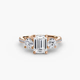 ÉTERNITÉ Emerald Cut three-stone pavé diamond ring setting in Rose Gold | SARATTI