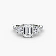 ÉTERNITÉ Emerald Cut three-stone pavé diamond ring setting in White Gold | SARATTI