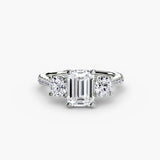 ÉTERNITÉ Emerald Cut three-stone pavé diamond ring setting in White Gold | SARATTI