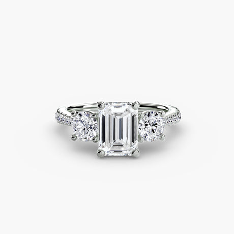 ÉTERNITÉ Emerald Cut three-stone pavé diamond ring setting in White Gold | SARATTI