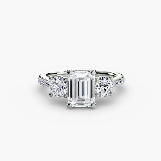 ÉTERNITÉ Emerald Cut three-stone pavé diamond ring setting in White Gold | SARATTI