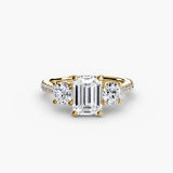 ÉTERNITÉ Emerald Cut three-stone pavé diamond ring setting in Yellow Gold | SARATTI
