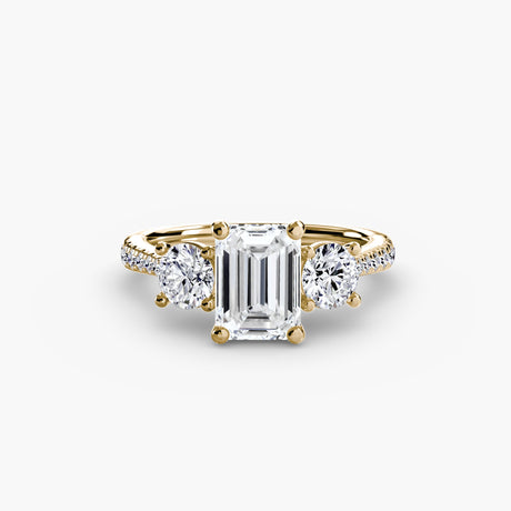 ÉTERNITÉ Emerald Cut three-stone pavé diamond ring setting in Yellow Gold | SARATTI
