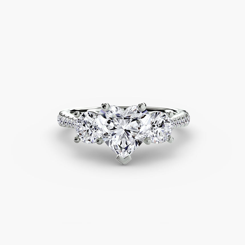 ÉTERNITÉ Heart Cut Three-Stone Pavé Ring Setting in 950 Platinum | SARATTI