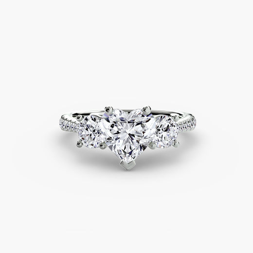 ÉTERNITÉ Heart Cut Three-Stone Pavé Ring Setting in White Gold | SARATTI