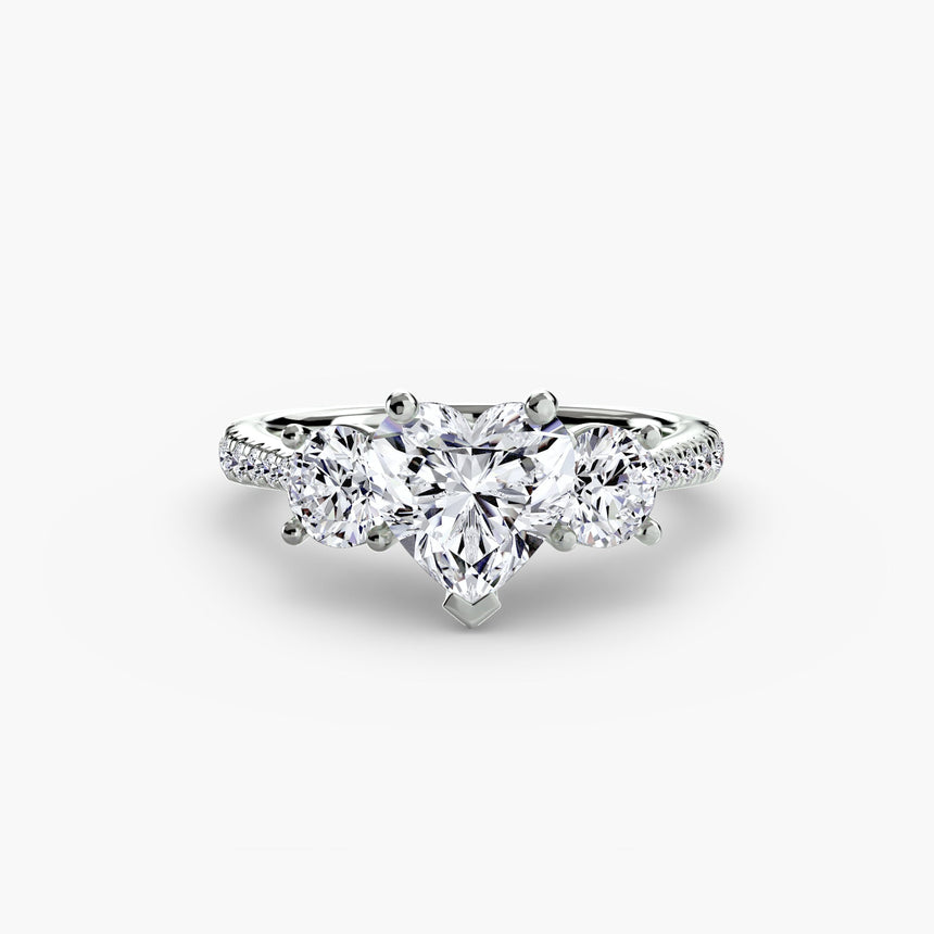 ÉTERNITÉ Heart Cut Three-Stone Pavé Ring Setting in White Gold | SARATTI