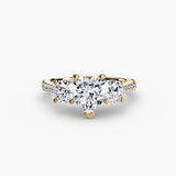 ÉTERNITÉ Heart Cut Three-Stone Pavé Ring Setting in Yellow Gold | SARATTI