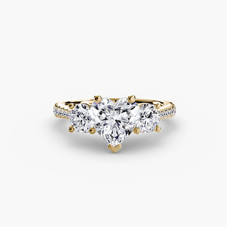ÉTERNITÉ Heart Cut Three-Stone Pavé Ring Setting in Yellow Gold | SARATTI