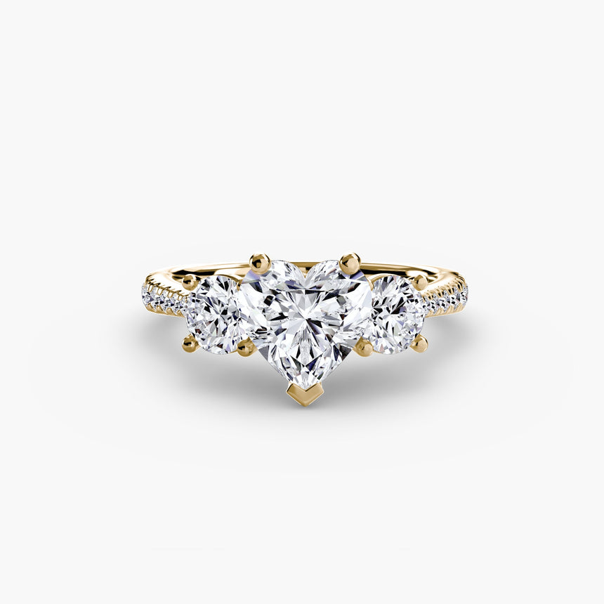 ÉTERNITÉ Heart Cut Three-Stone Pavé Ring Setting in Yellow Gold | SARATTI