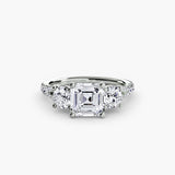 ÉTERNITÉ II – Asscher Cut Three-Stone Pavé Ring Setting in 950 Platinum | SARATTI