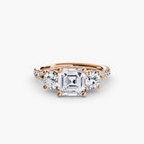ÉTERNITÉ II – Asscher Cut Three-Stone Pavé Ring Setting in Rose Gold | SARATTI