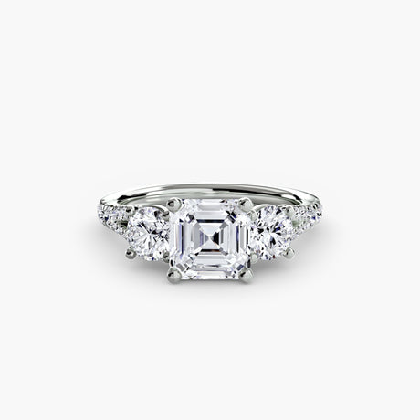 ÉTERNITÉ II – Asscher Cut Three-Stone Pavé Ring Setting in White Gold | SARATTI