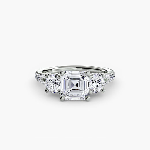 ÉTERNITÉ II – Asscher Cut Three-Stone Pavé Ring Setting in White Gold | SARATTI