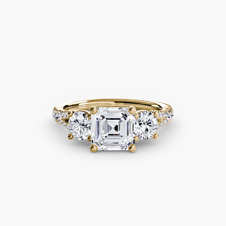 ÉTERNITÉ II – Asscher Cut Three-Stone Pavé Ring Setting in Yellow Gold | SARATTI