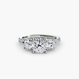 ÉTERNITÉ II Cushion Cut three-stone pavé ring setting in 950 Platinum | SARATTI