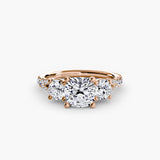 ÉTERNITÉ II Cushion Cut three-stone pavé ring setting in Rose Gold | SARATTI