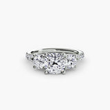 ÉTERNITÉ II Cushion Cut three-stone pavé ring setting in White Gold | SARATTI