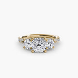 ÉTERNITÉ II Cushion Cut three-stone pavé ring setting in Yellow Gold | SARATTI