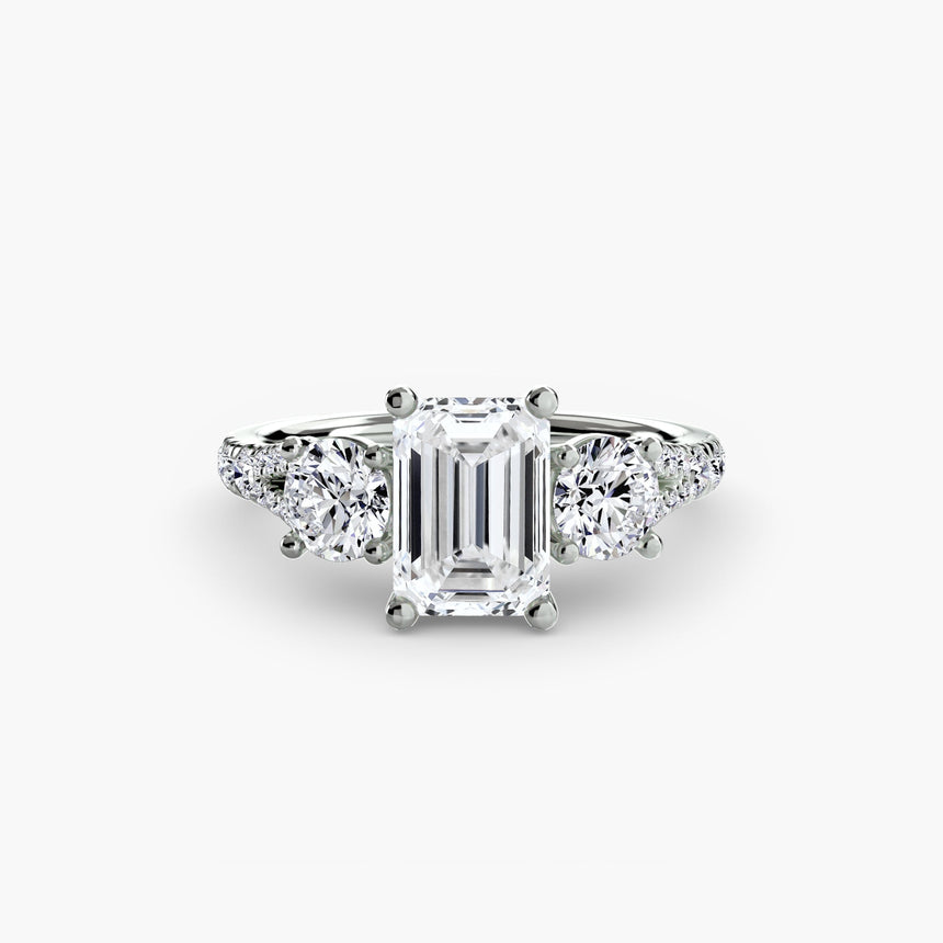 ÉTERNITÉ II Emerald Cut three-stone pavé ring setting in 950 Platinum | SARATTI