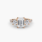 ÉTERNITÉ II Emerald Cut three-stone pavé ring setting in Rose Gold | SARATTI