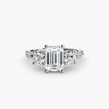 ÉTERNITÉ II Emerald Cut three-stone pavé ring setting in White Gold | SARATTI