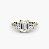 ÉTERNITÉ II Emerald Cut three-stone pavé ring setting in Yellow Gold | SARATTI