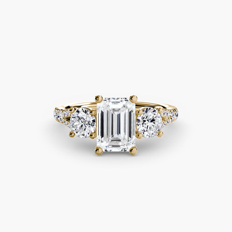 ÉTERNITÉ II Emerald Cut three-stone pavé ring setting in Yellow Gold | SARATTI