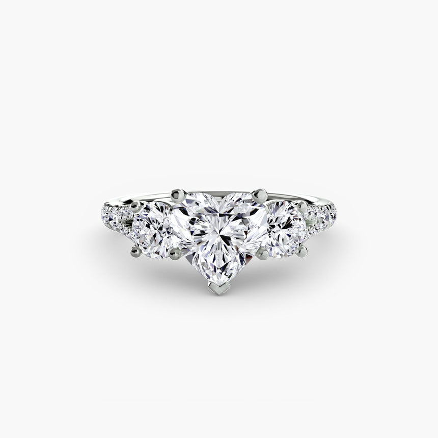 ÉTERNITÉ II Heart Cut Three-Stone Pavé Ring Setting in 950 Platinum | SARATTI