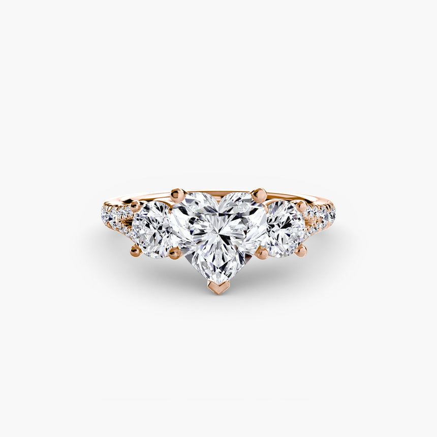 ÉTERNITÉ II Heart Cut Three-Stone Pavé Ring Setting in Rose Gold | SARATTI