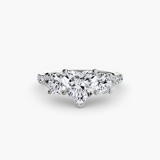 ÉTERNITÉ II Heart Cut Three-Stone Pavé Ring Setting in White Gold | SARATTI