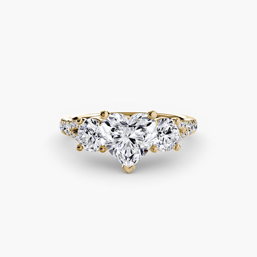 ÉTERNITÉ II Heart Cut Three-Stone Pavé Ring Setting in Yellow Gold | SARATTI