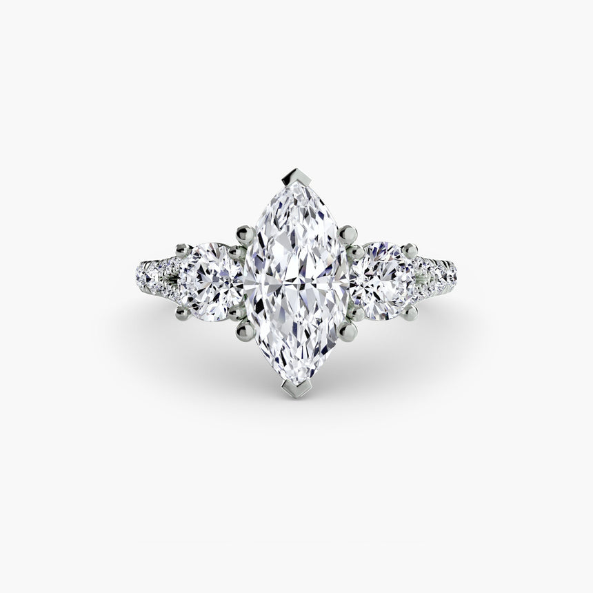 ÉTERNITÉ II – Marquise Cut Three-Stone Pavé Ring Setting in 950 Platinum | SARATTI