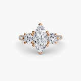 ÉTERNITÉ II – Marquise Cut Three-Stone Pavé Ring Setting in Rose Gold | SARATTI