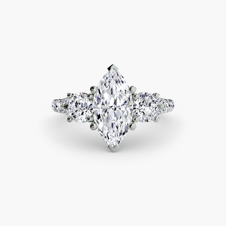 ÉTERNITÉ II – Marquise Cut Three-Stone Pavé Ring Setting in White Gold | SARATTI