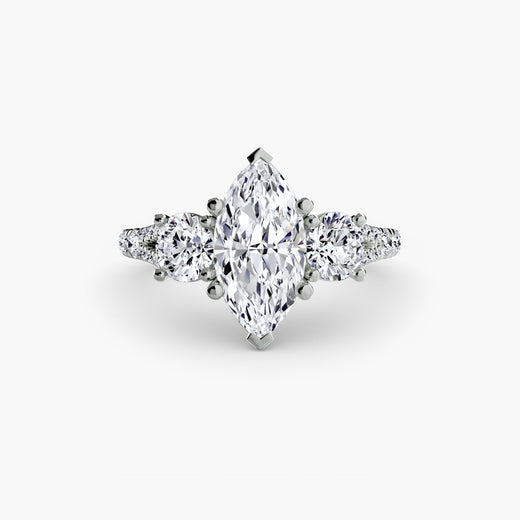 ÉTERNITÉ II – Marquise Cut Three-Stone Pavé Ring Setting in White Gold | SARATTI