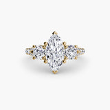 ÉTERNITÉ II – Marquise Cut Three-Stone Pavé Ring Setting in Yellow Gold | SARATTI