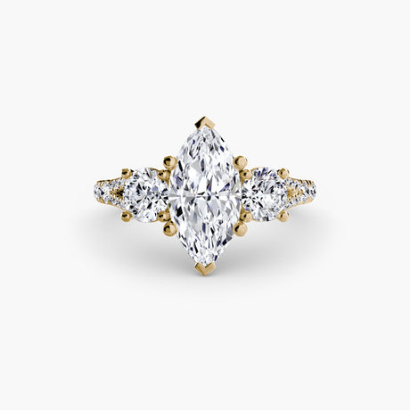 ÉTERNITÉ II – Marquise Cut Three-Stone Pavé Ring Setting in Yellow Gold | SARATTI